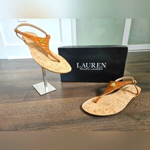 Lauren Ralph Ellington Beige Croc Embossed Sandals - size 9